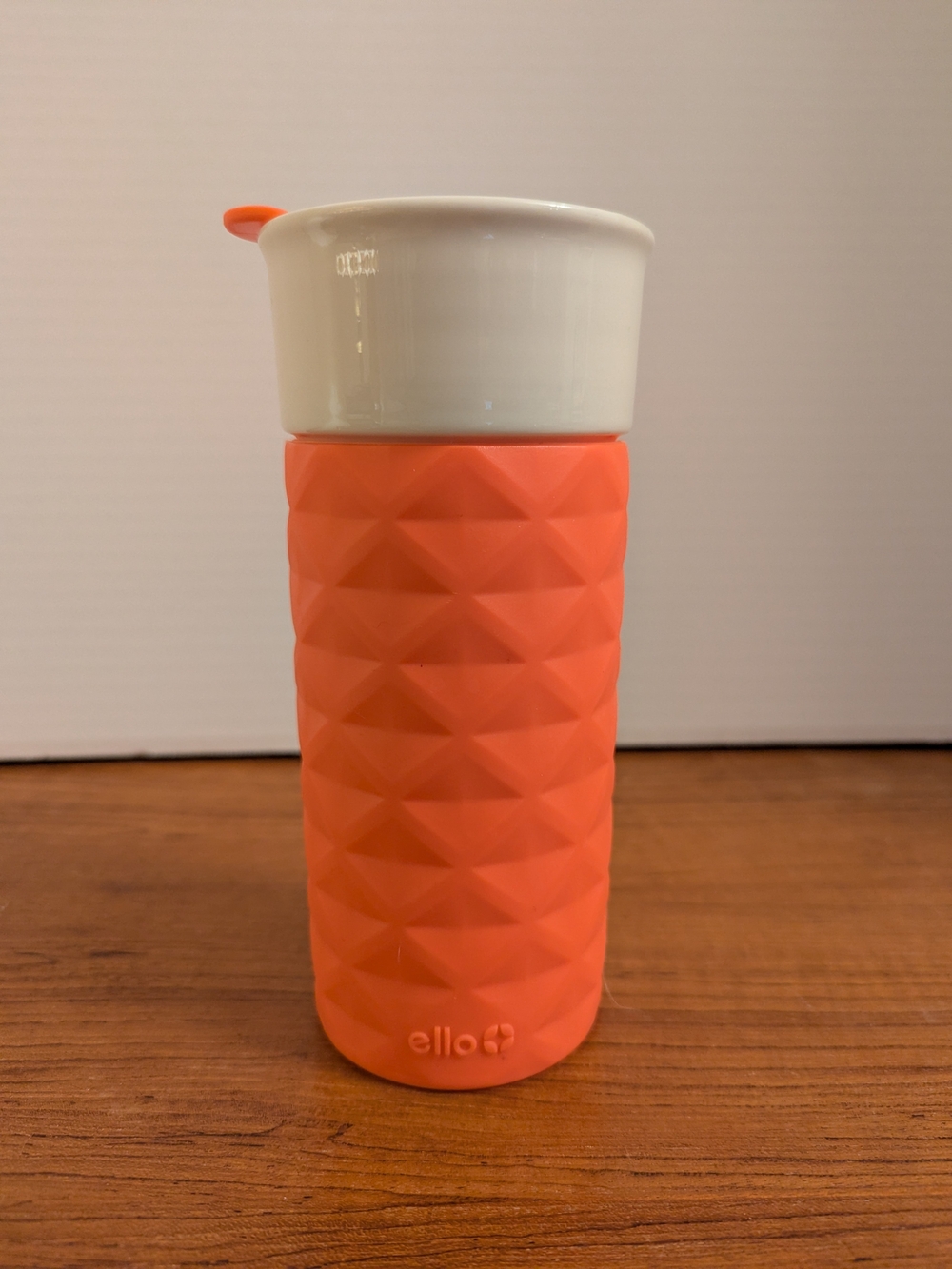 Ello BPA-Free Ceramic Travel Mug With Lid, Coral Silicone Sleeve 16 oz.